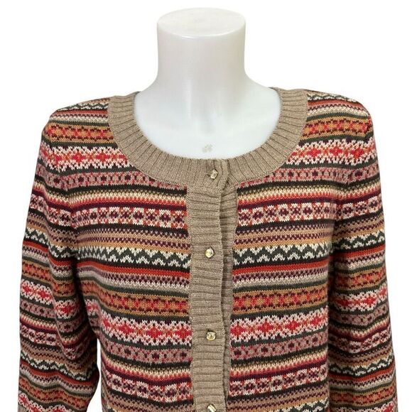 Talbots Beige and Red Patterned Cardigan - Picture 2 of 8